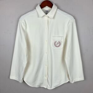 Pink Victoria's Secret Fleece Pajama Shirt Top Cream Pocket Crest Women's XS